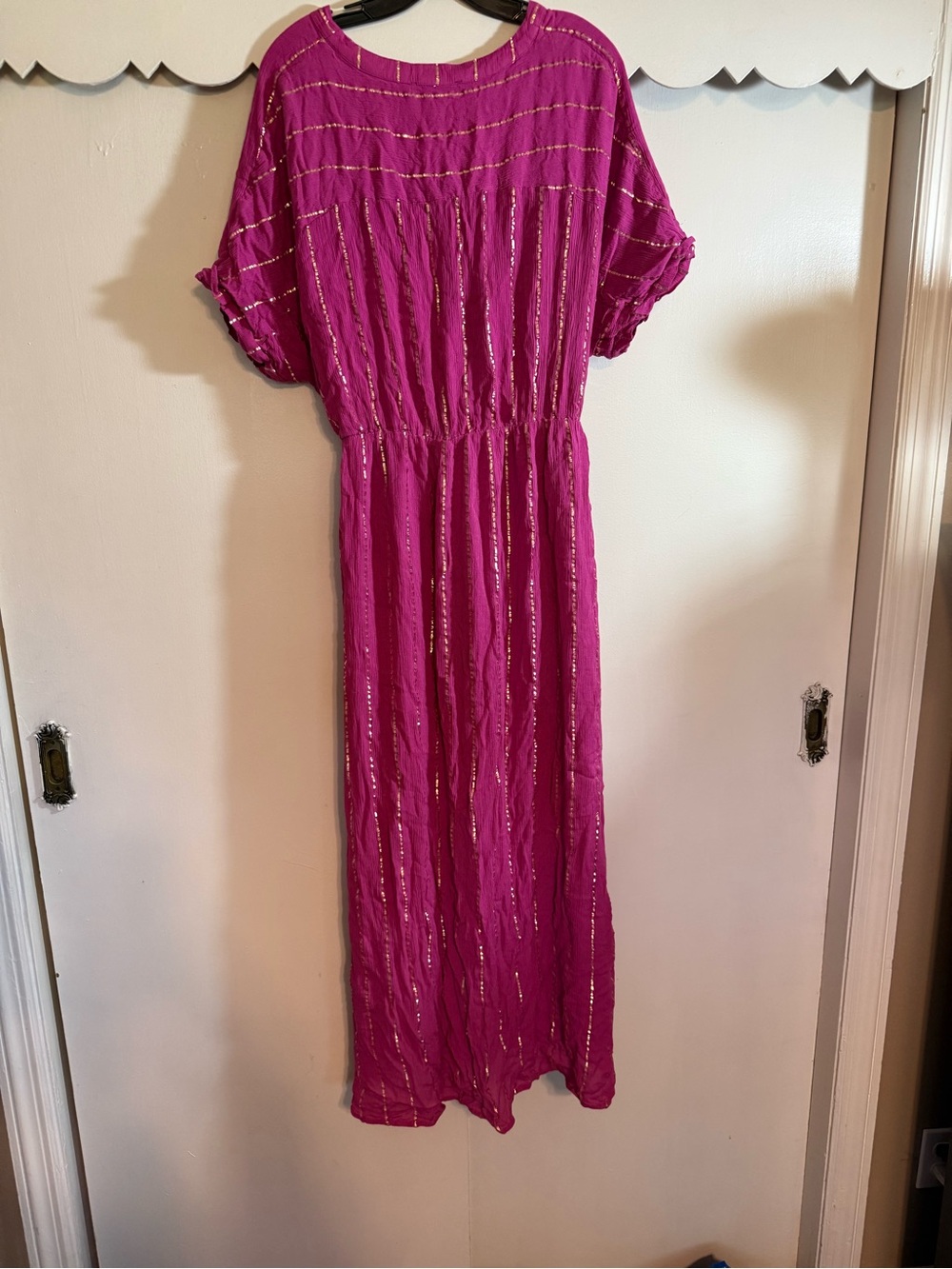 Lulu's Fuchsia Maxi Dress with Gold Stripe Detail - Picture 3 of 4